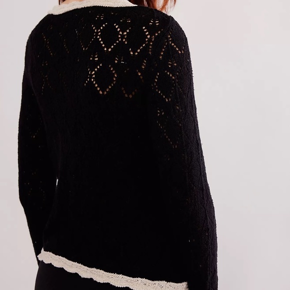 Free People Adelene Cardigan, Black Cream Combo, Large, NWT - Picture 2 of 6